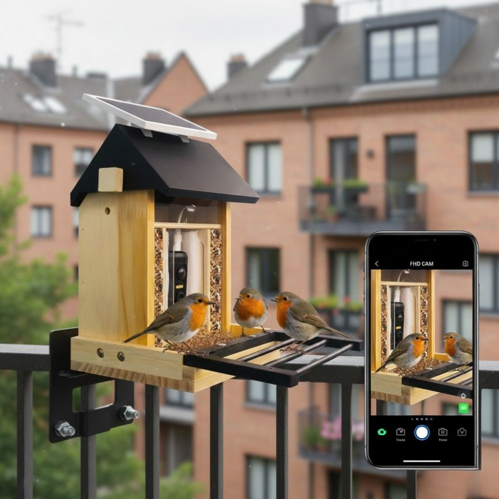 NaturaScope SafeBird Protect | Mangeoire pour petit oiseaux Solaire avec Alarme Sonore