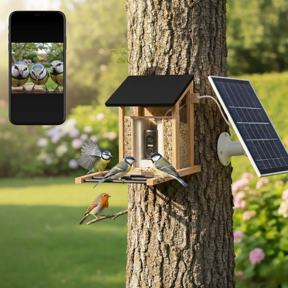 NaturaScope SafeBird Protect | Mangeoire pour petit oiseaux Solaire avec Alarme Sonore