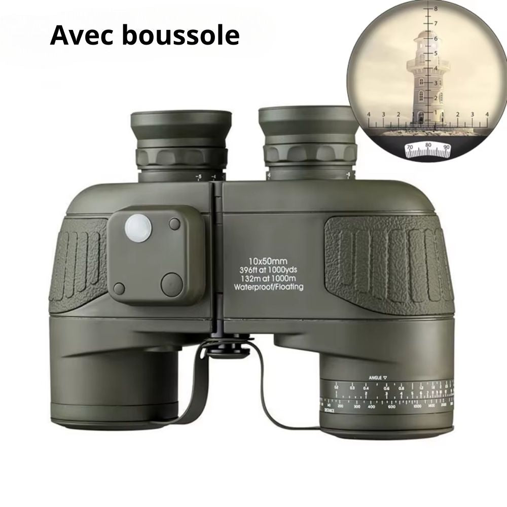 NAVIS PRO – Jumelles longues et puissantes marines avec boussole et télémètre intégrés, étanches et insubmersibles